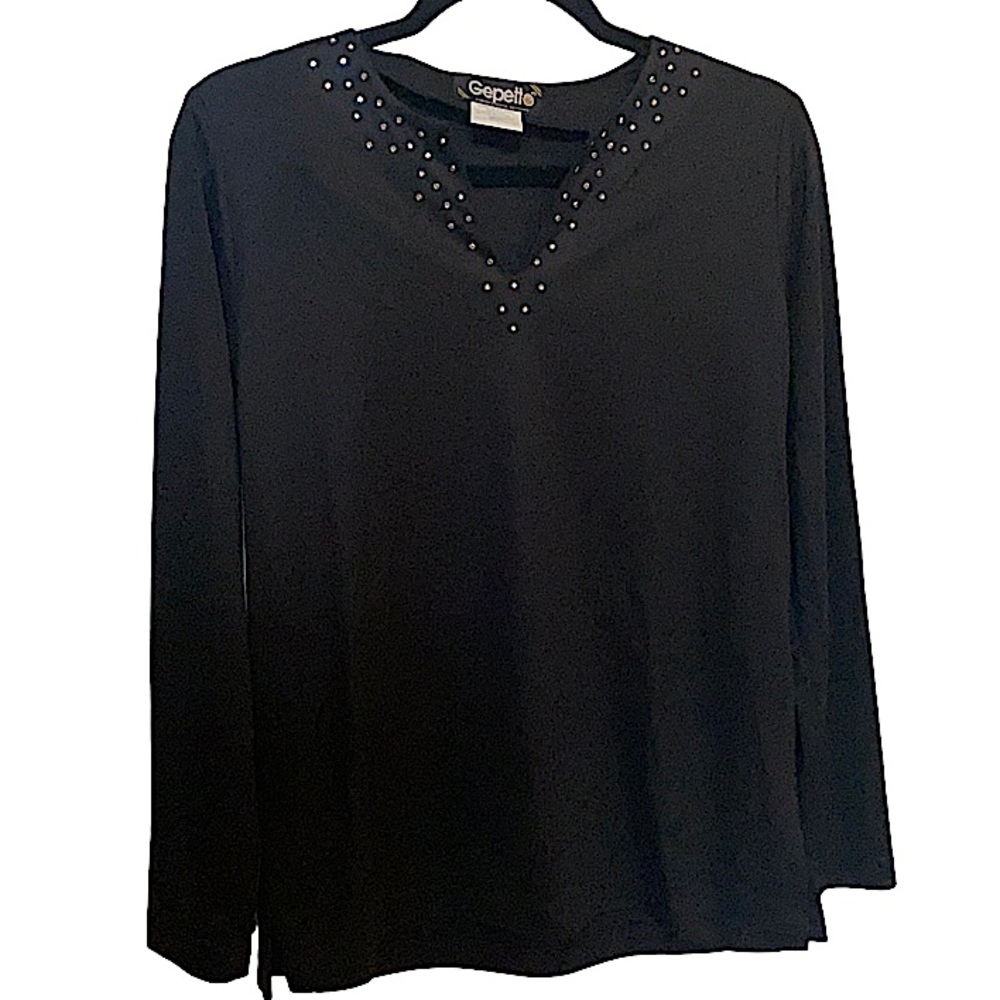 VINTAGE GEPETTO black long sleeve v-neck with Rhinestones size small women’s